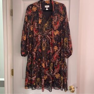 Signature by Robbie Lee Black and Red Floral Long Sleeve Dress